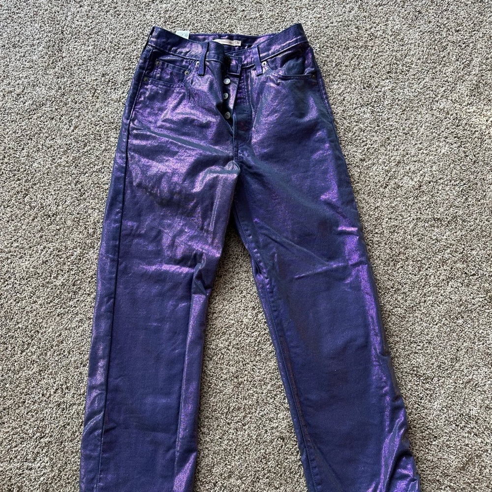 Ribcage straight ankle, purple shimmer, Levi’s. Waist 28. Length 27.